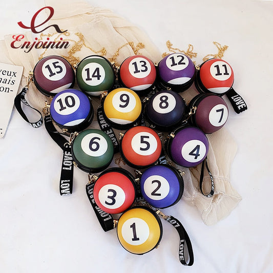 Novel Billiard Digital Round Girls Shoulder Chain Bag Purses and Handbags Crossbody Mini Bag Women Clutch Bag Totes Leather Bag