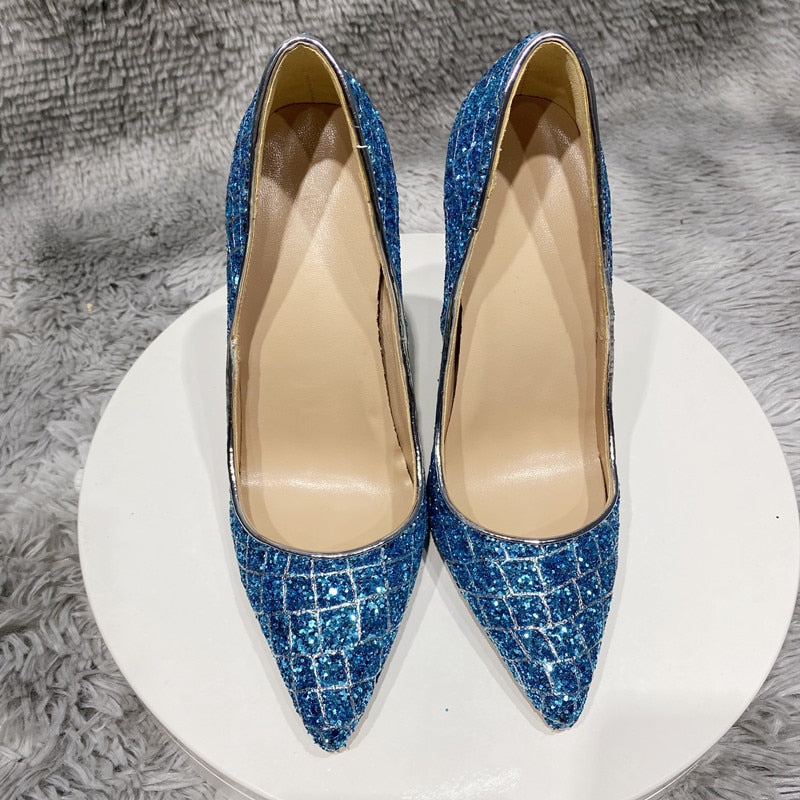 Glitter Sequins Crocodile Effect Women Pointy Toe High Heel Party Shoes Gorgeous Ladies Slip On Stiletto Pumps