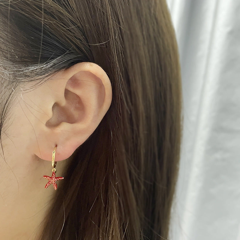 Ins Style S925 Flamenco Shoes Fruit Enamel Dripping Orange Starfish Earrings