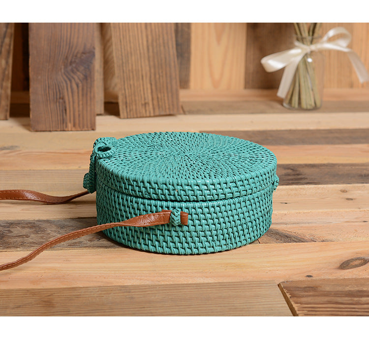 Woven Rattan Bag Round Straw Shoulder Bag Small Beach HandBags Women Summer Hollow Handmade Messenger Crossbody Bags