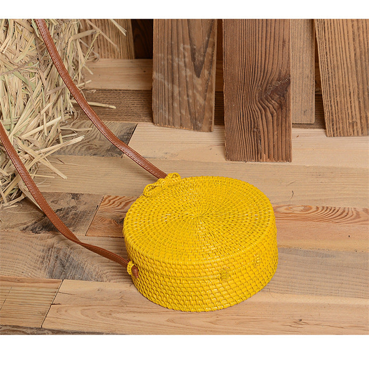 Woven Rattan Bag Round Straw Shoulder Bag Small Beach HandBags Women Summer Hollow Handmade Messenger Crossbody Bags