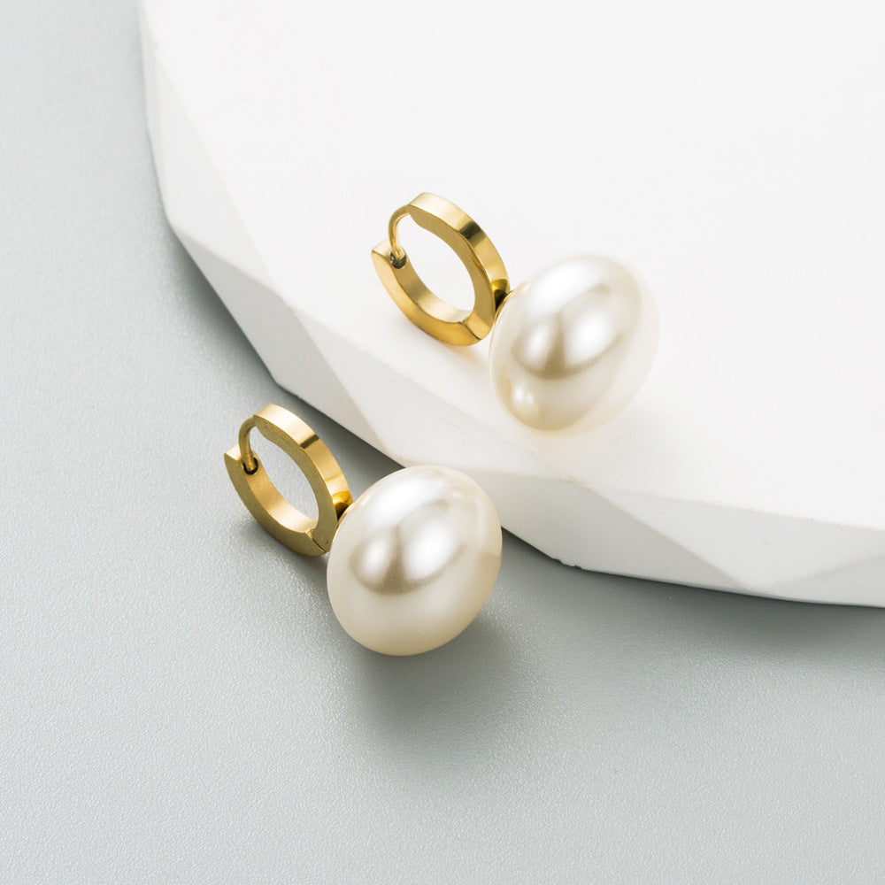 New Titanium Steel Earrings Creative Geometric Imitation Pearl Earrings Personality Ear Jewelry