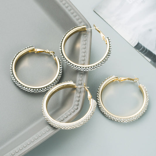 New C-Shaped Large Circle Metal Diamond Earrings Women's Fashion Temperament Net Red Korean Version Earrings