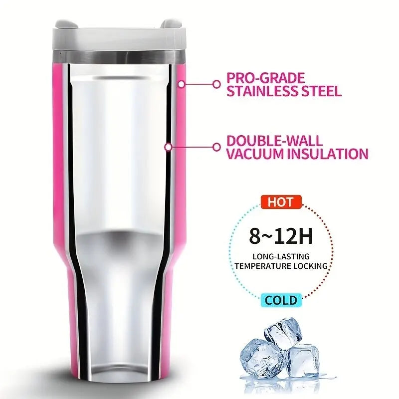 Cow Print Insulated Tumbler With Lid And Straw,Stainless Steel Coffee Tumbler with Handle,Double Vacuum Leak Proof Mug
