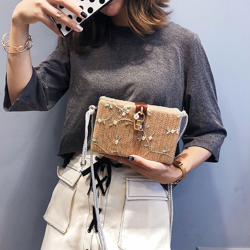 Summer Beach Handbags Women Messenger Bags Square Straw Hand Woven Ladies Crossbody Bag Shoulder Bags