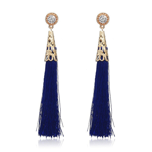 New Bohemian Gold Color Tassel Long Earrings brinco many colors Silk Hanging Earrings For Women Jewelry Dangle Earring