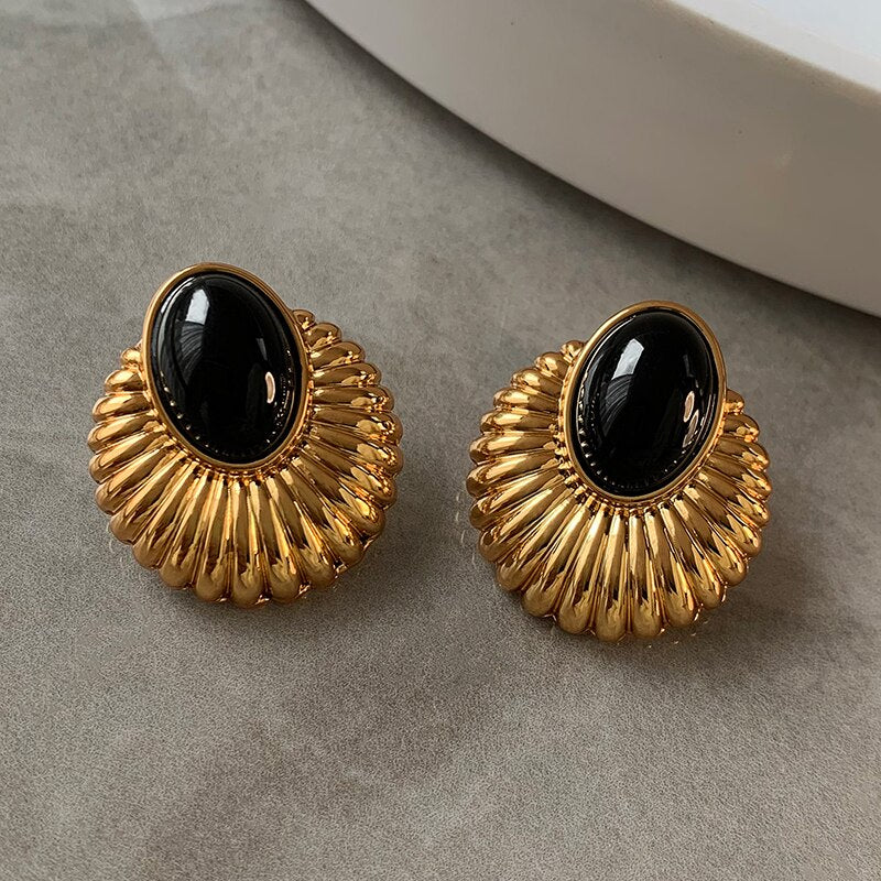 Bilandi Vintage Temperament 925 Silver Needle Geometric Metal Black Stud Earrings For Women Party Gift Hot Sale Ear Accessories
