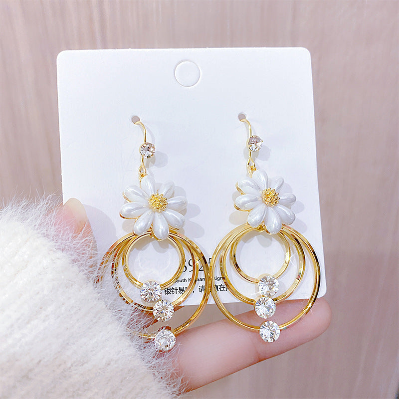 New Flower Blooming Rich Petal Earrings Fashion Temperament Long Earrings Net Red Fashion Trendy Earrings