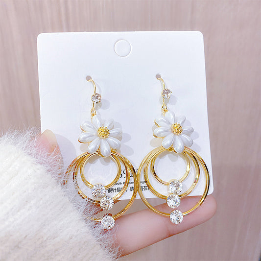 New Flower Blooming Rich Petal Earrings Fashion Temperament Long Earrings Net Red Fashion Trendy Earrings