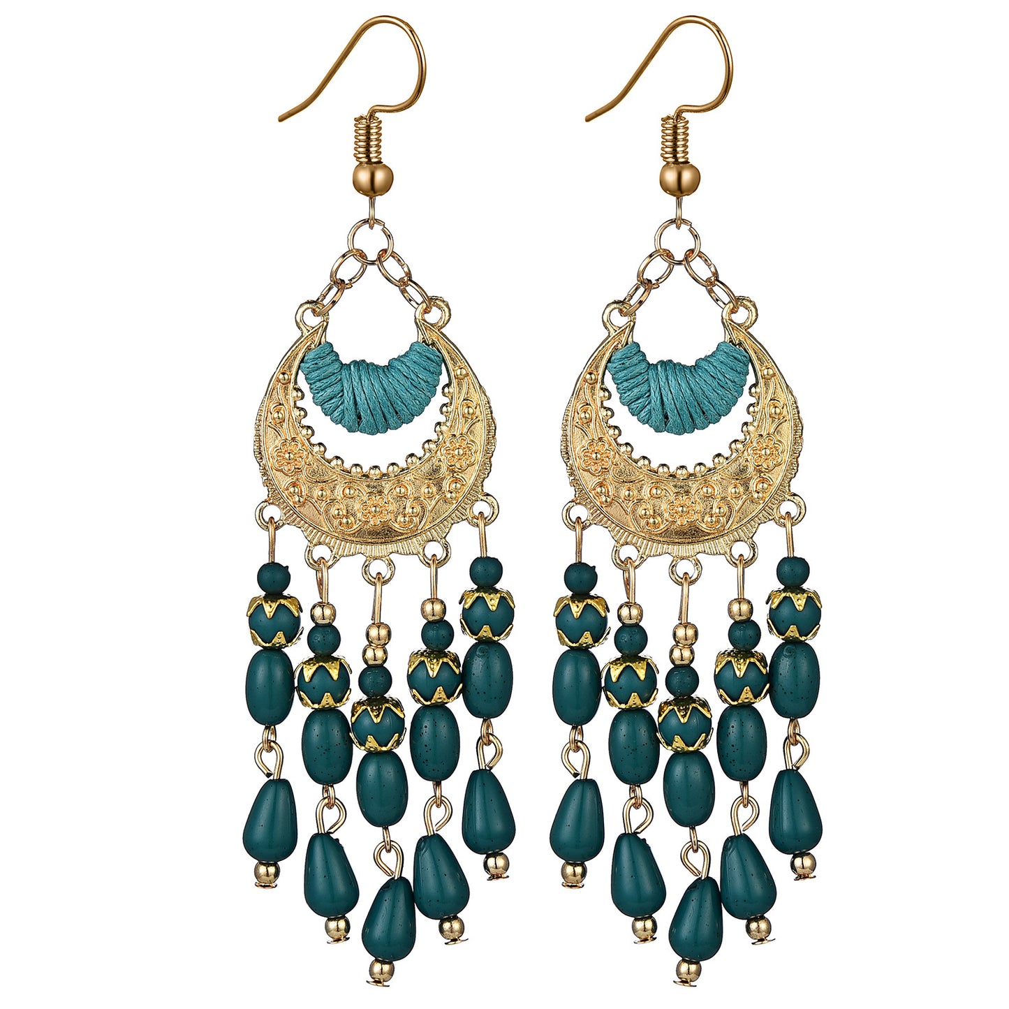 Bohemian Ethnic Earrings Long Vintage Tassel Bead Earrings Carved Earrings