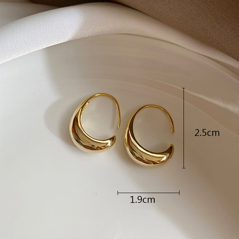 Sterling Silver Stud Earrings for Women French Trendy Gold Plated C Shape Earring Bride Jewelry Prevent Allergy