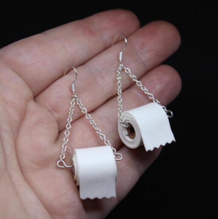 Roll Paper Dangle Drop Earrings Funny 3D Tissue Geometric Drop Earrings Creative Paper Towel Toilet Paper Earrings