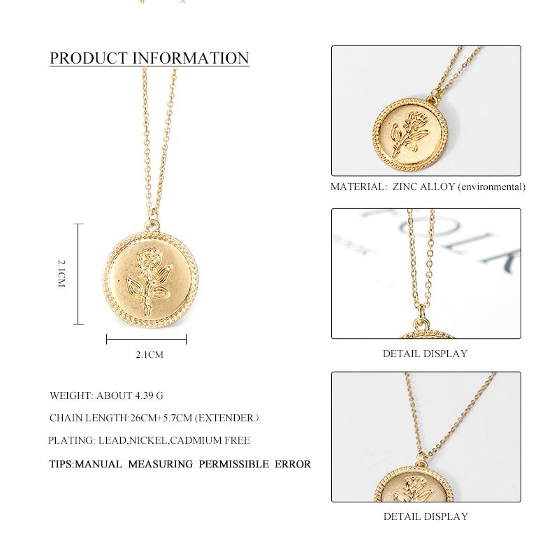 Fine Gold Chain Rose Flower Pendant Necklace