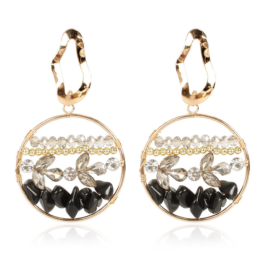 Alloy Irregular Earrings Color Crystal Rice Beads Round Earrings Creative Earrings Female