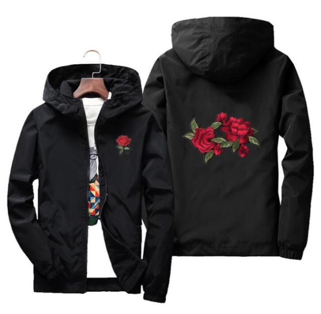 Rose Jacket Windbreaker Men And Women's Jacket New Fashion White And Black Roses Outwear Coat