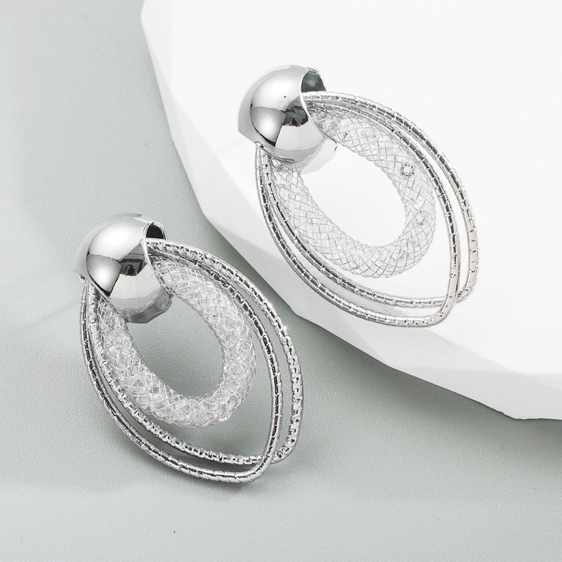 New Creative Hollow Earrings Mesh Set Rhinestone Geometric Earrings For Women