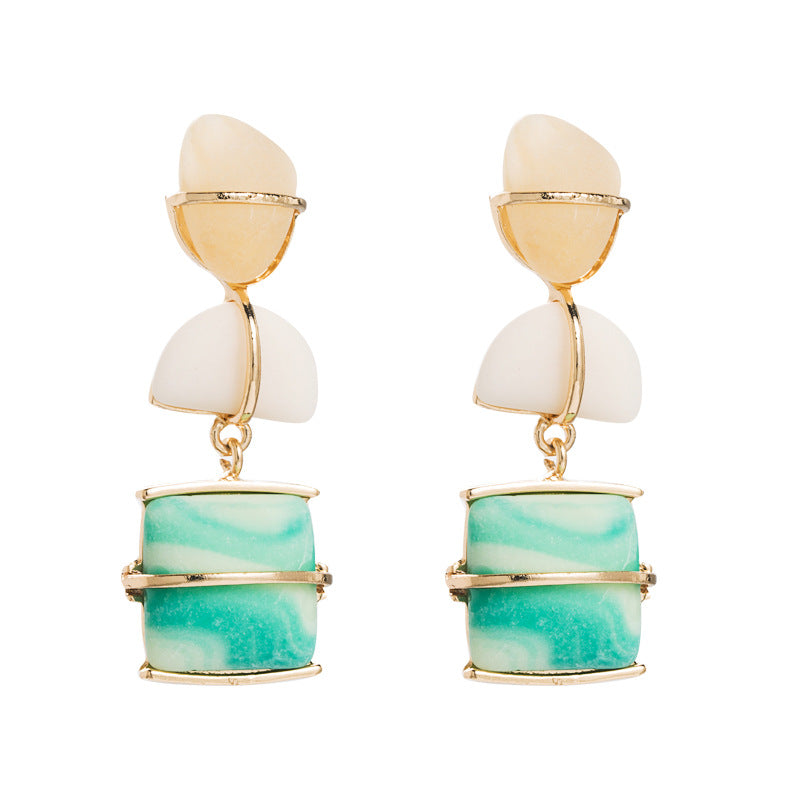 Trend Stitching Geometric Stone Earrings Fashion Exaggerated Bohemian Holiday Style Artificial Stone Earrings