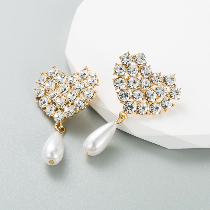 Ins Creative Imitation Pearl Earrings Female Alloy Gold Heart Shaped Earrings High Quality Earrings