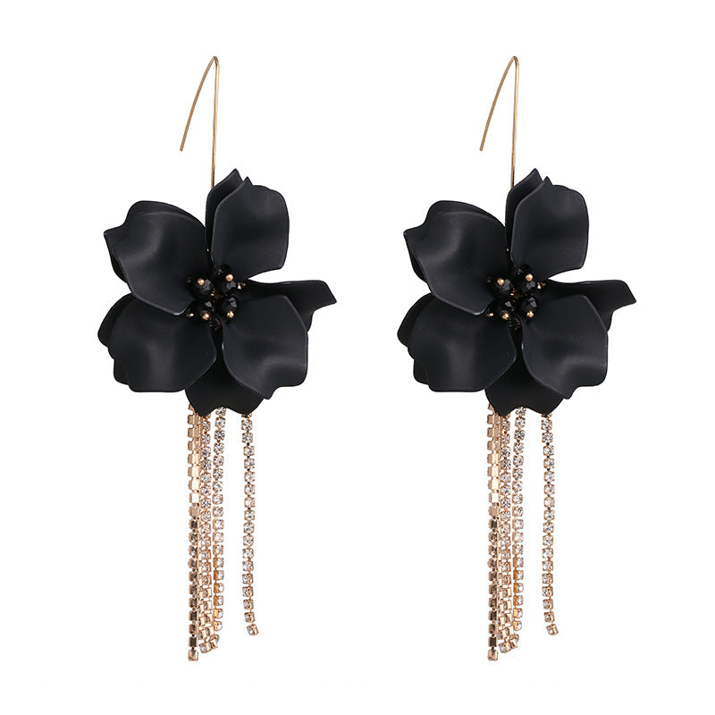 Ins Exaggerated Earrings Popular Floral Acrylic Long Flower Tassel Earrings Ear Hook Earrings