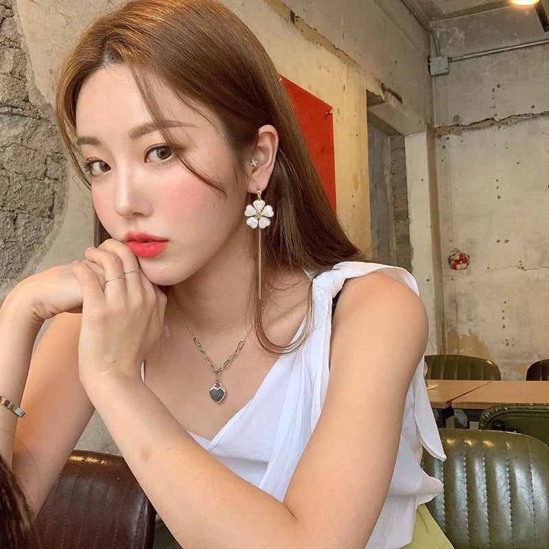 S925 Silver Needle Flower Asymmetric Earrings Women's Fashion Earrings Temperament Long Acrylic Immortal Flower Earrings