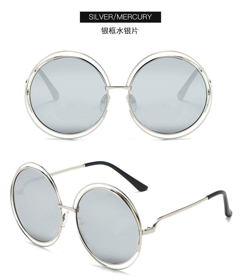 New Round Oversized Sunglasses Women Brand Designer Big Circle Gradient Mirror Sun Glasses Female Metal Frame Cool Eyewear
