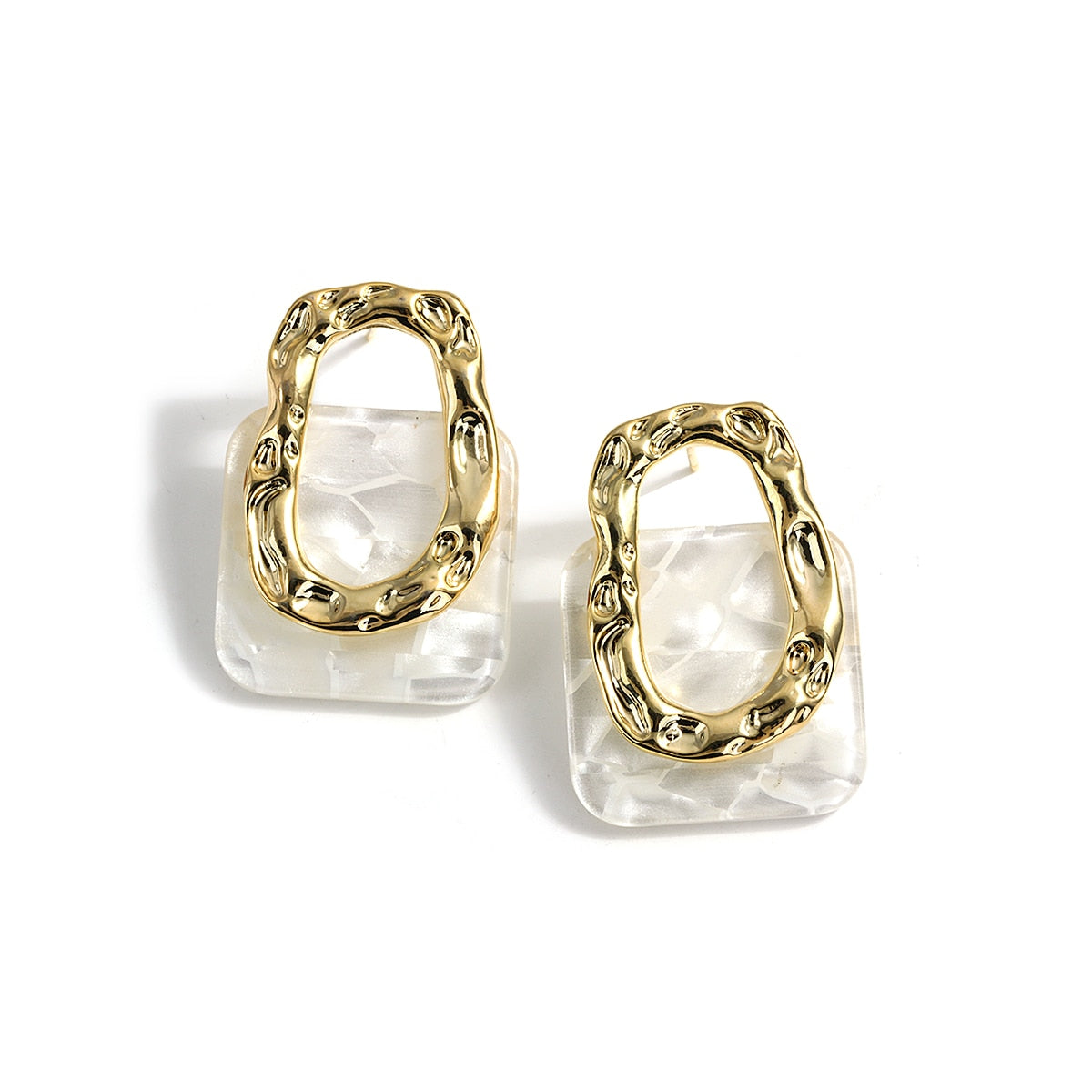 Acrylic Resin Geometric Square Hanging Stud  Earrings New Fashion Hollow Metal Trendy Earrings Jewelry Gift