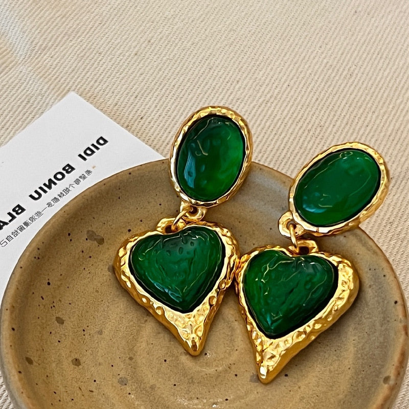 Medieval French Court Style Purple Heart Earrings Female Vintage Concave convex Texture Earrings Premium Earrings Fashion