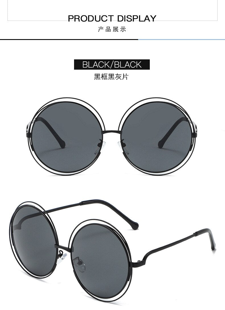 New Round Oversized Sunglasses Women Brand Designer Big Circle Gradient Mirror Sun Glasses Female Metal Frame Cool Eyewear