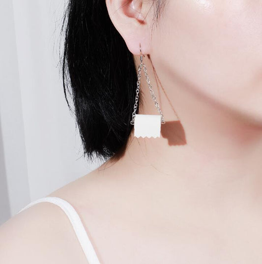 Roll Paper Dangle Drop Earrings Funny 3D Tissue Geometric Drop Earrings Creative Paper Towel Toilet Paper Earrings