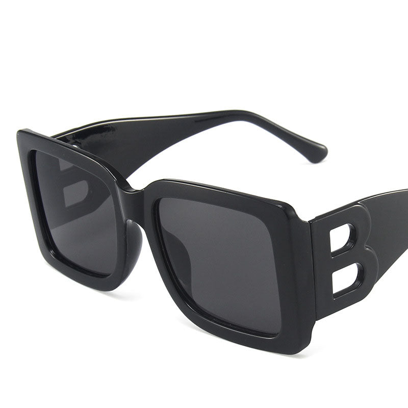 New Personality Modern Style Sunglasses Temples Hollow B-Shaped Sunglasses Women's Large Frame Square Glasses