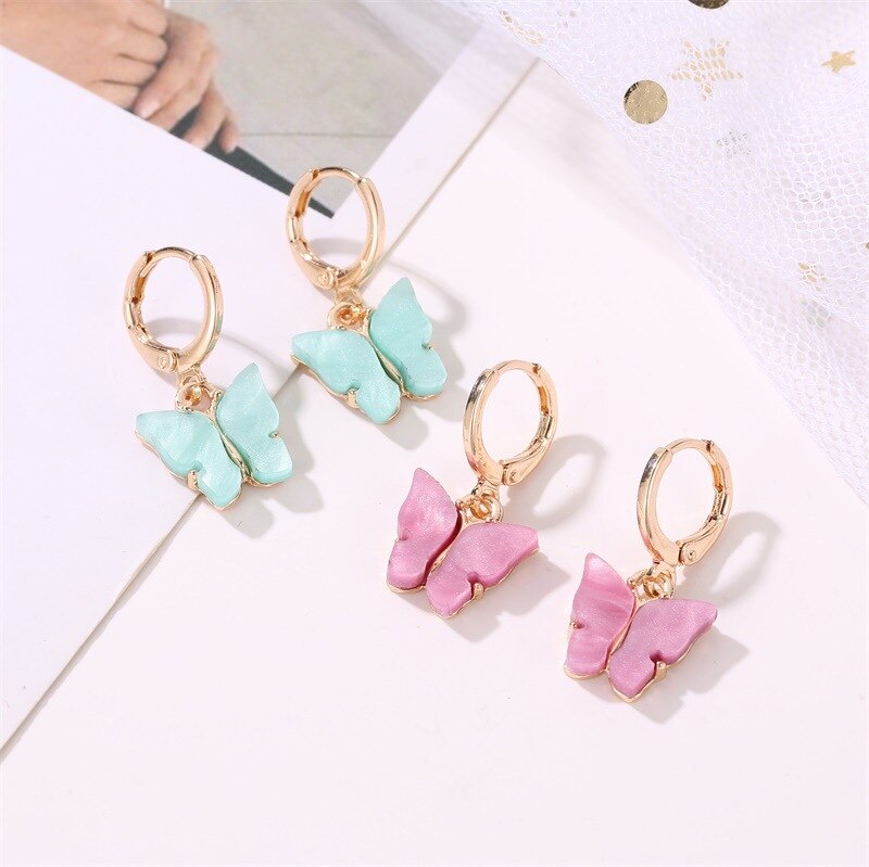 Fashion Cute Butterfly Women's Earrings Stud Color Acrylic Stud Earrings Animal Sweet Colorful Stud Earrings Girls Jewelry