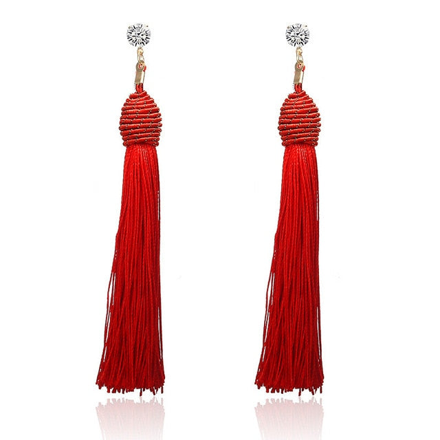 New Bohemian Gold Color Tassel Long Earrings brinco many colors Silk Hanging Earrings For Women Jewelry Dangle Earring