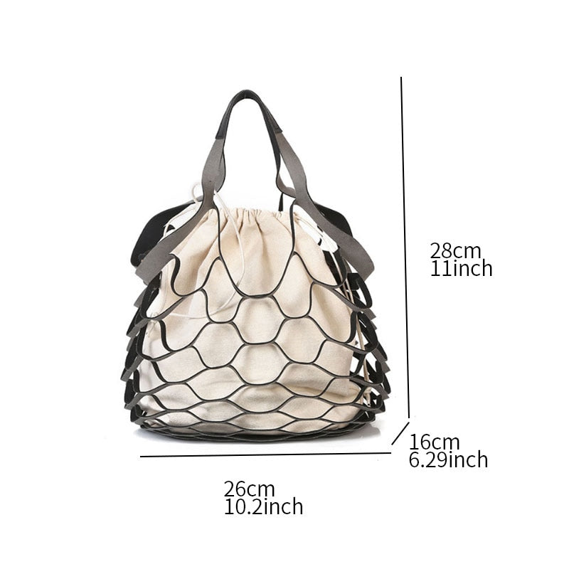 Yesello Personality Hollow Bag Beach Net Drawstring Combination Shoulder Bag Summer Totes Hand Bags Travel Handbags