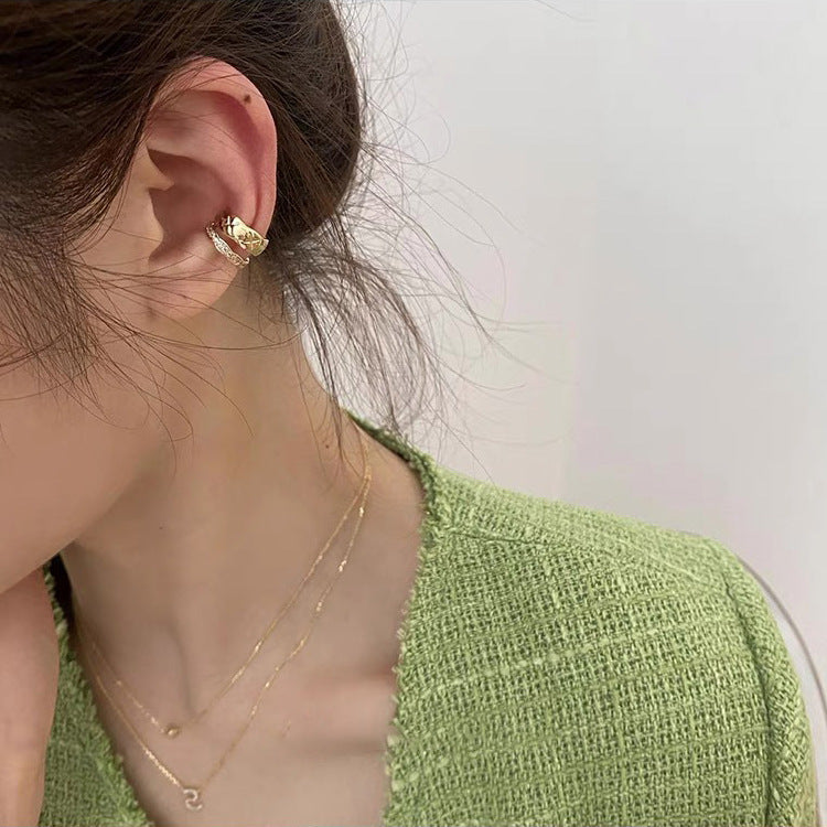 French retro double-layer zircon metal ear clip personality simple and versatile earrings without pierced earrings