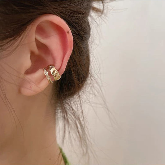 French retro double-layer zircon metal ear clip personality simple and versatile earrings without pierced earrings