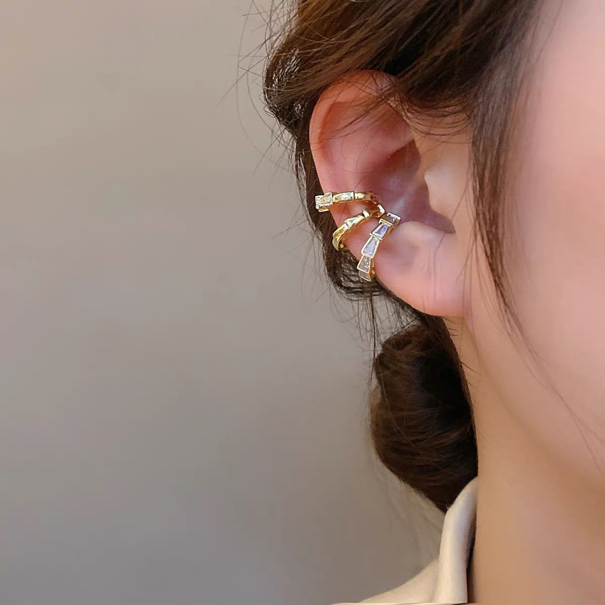 Zircon Metal Ear Clip Set Female Personality Simple And Versatile Temperament Without Pierced Earrings
