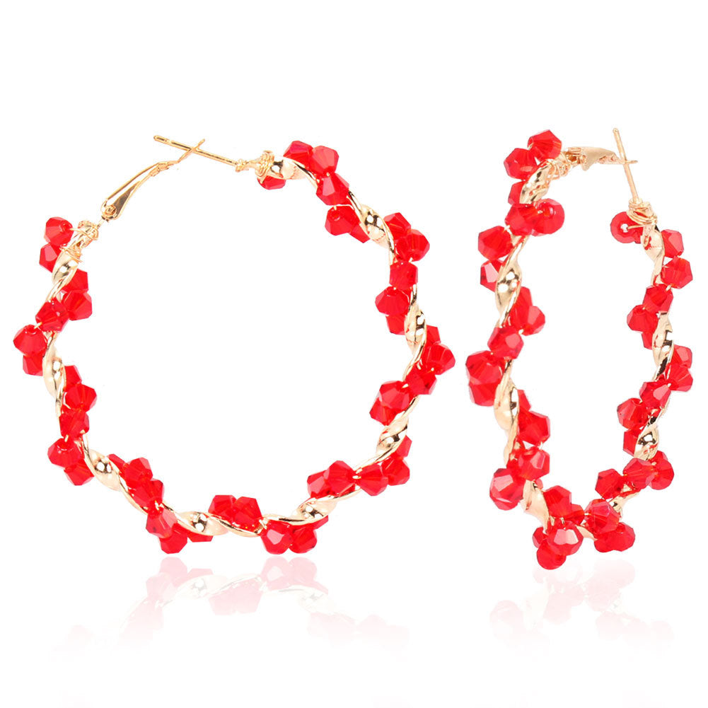 Braided Geometric Crystal Earrings Exaggerated Hoop Earrings Round Earrings