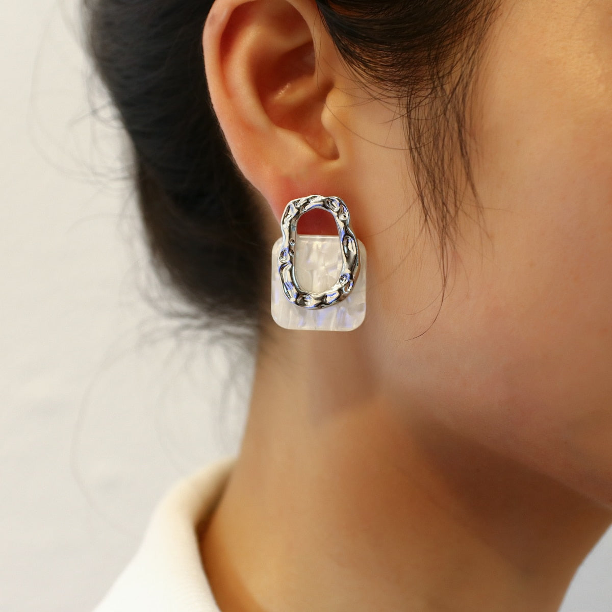 Acrylic Resin Geometric Square Hanging Stud  Earrings New Fashion Hollow Metal Trendy Earrings Jewelry Gift