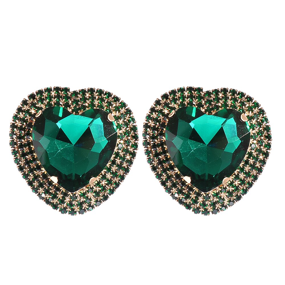 Baroque Full Stone Crystal Metal Multicolored Stud Earrings Heart Shape Wedding Earrings for Women Trend Pendant