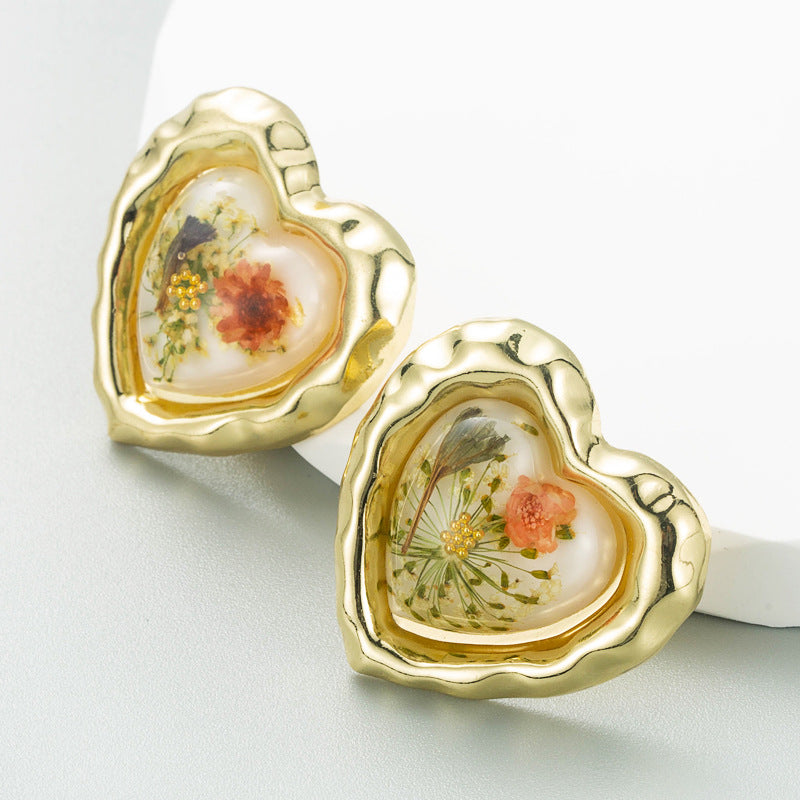 New Retro Flower Love Earrings Creative Niche Design All-Match Earrings French Personality