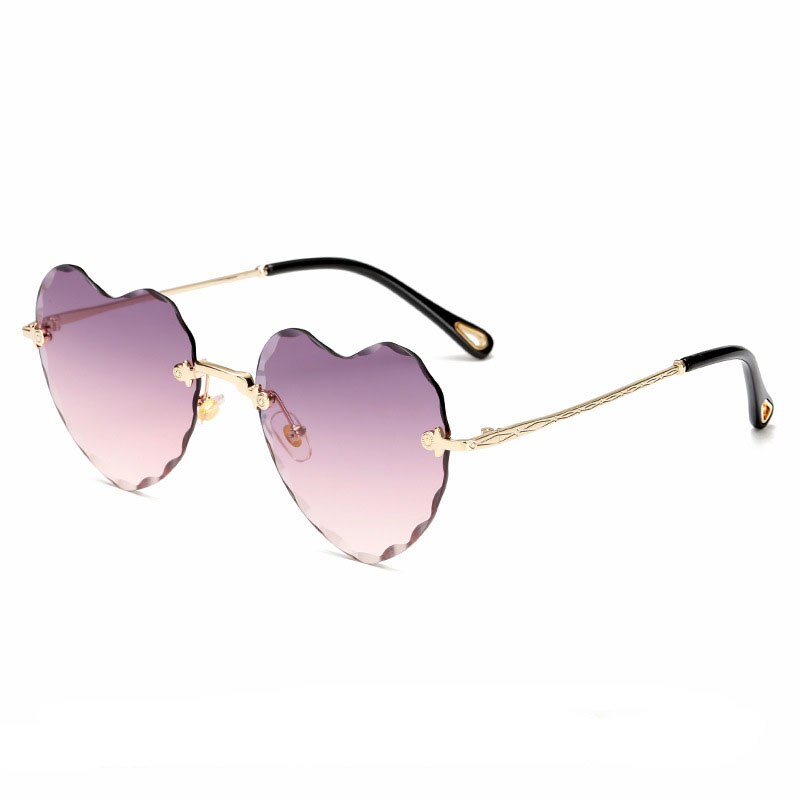Ladies Fashion Rimless Gradient Sun Glasses Heart Shaped Sunglasses metal Women Brand Designer