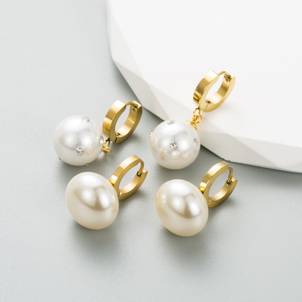 New Titanium Steel Earrings Creative Geometric Imitation Pearl Earrings Personality Ear Jewelry