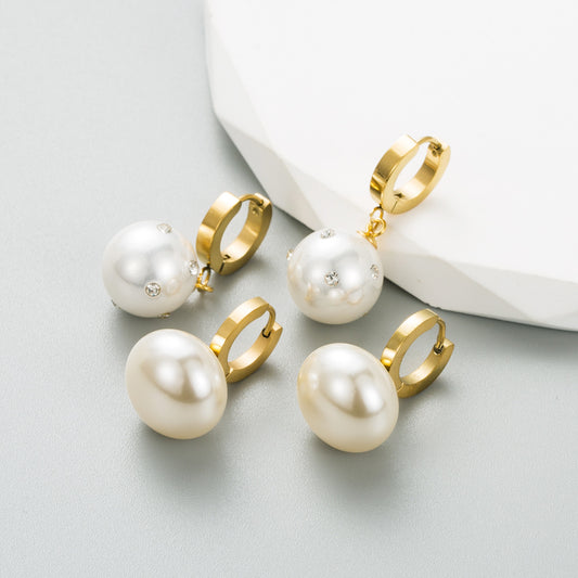 New Titanium Steel Earrings Creative Geometric Imitation Pearl Earrings Personality Ear Jewelry