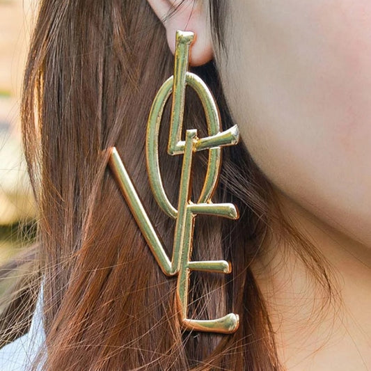 Unique Design Gold Color Letter Love Big Stud Earrings Women Metal Statement Earrings Name Jewelry