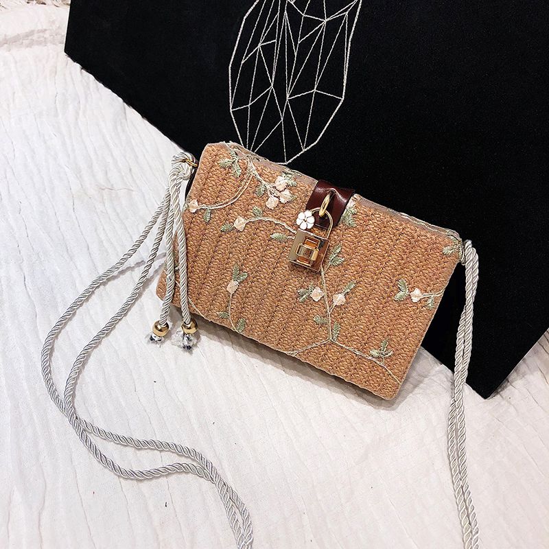 Summer Beach Handbags Women Messenger Bags Square Straw Hand Woven Ladies Crossbody Bag Shoulder Bags