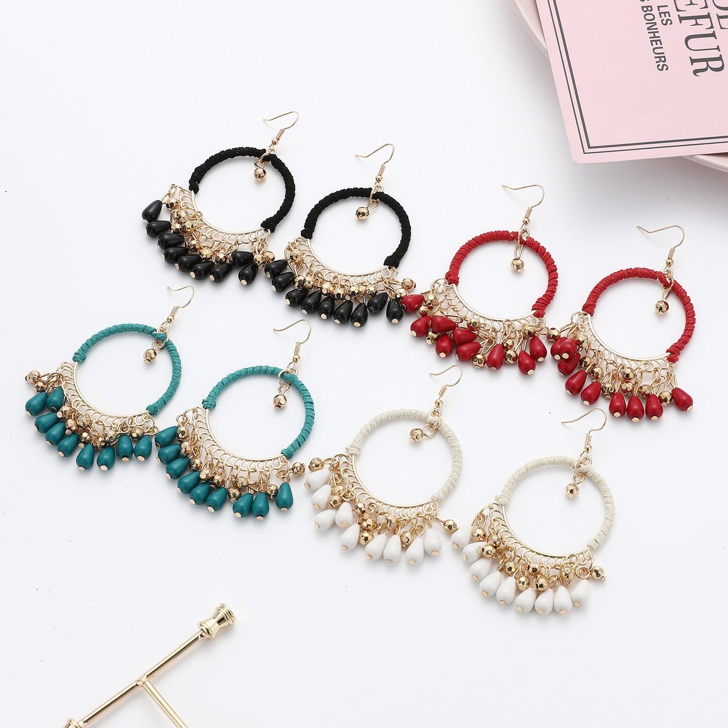 Ethnic Temperament Hand-Woven Earrings Bohemian Retro Round Water Drop Tassel Earrings