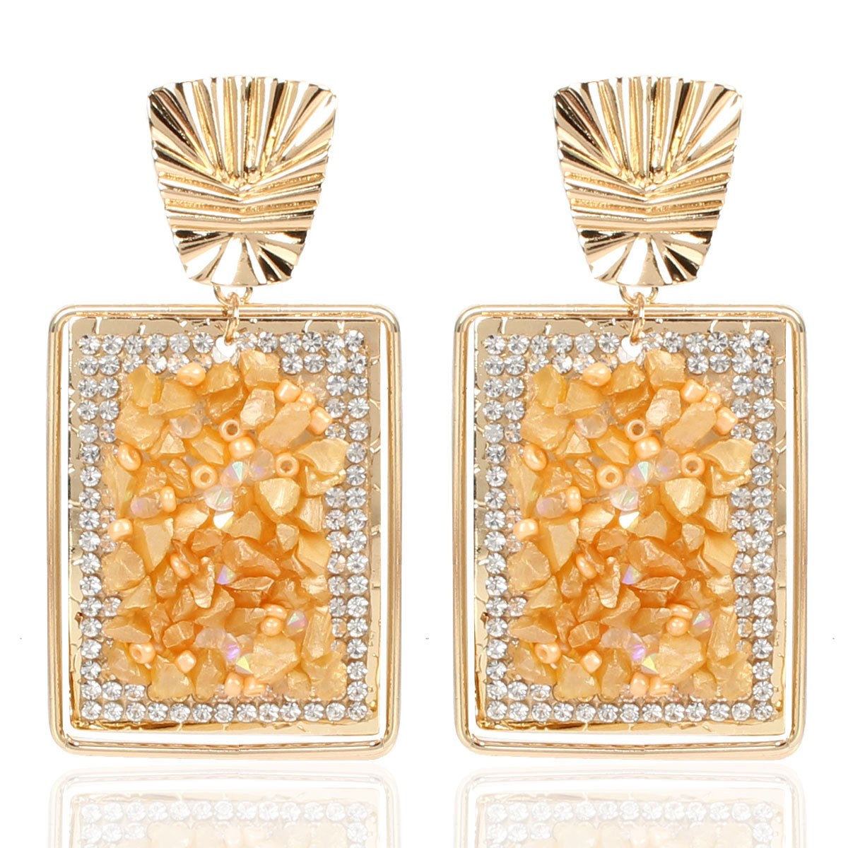 Vintage Square Gravel Earrings Bohemian Exaggerated Personality Drop Earrings