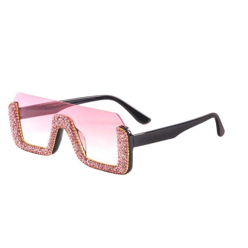 New Personality Trend Sunglasses Powder Style Diamond Square Rimless Glasses Luxury Retro Sunglasses
