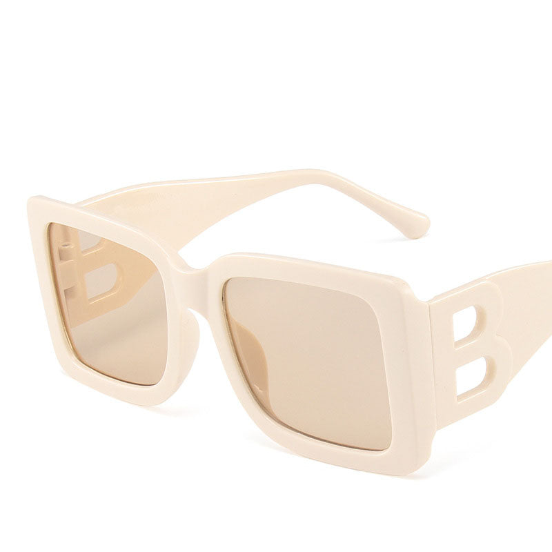 New Personality Modern Style Sunglasses Temples Hollow B-Shaped Sunglasses Women's Large Frame Square Glasses