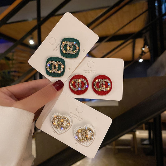 Rhinestone Geometric Stud Earrings for Women Girls New Bijoux Circle Earring Party Jewelry Gifts Gold Trendy earings